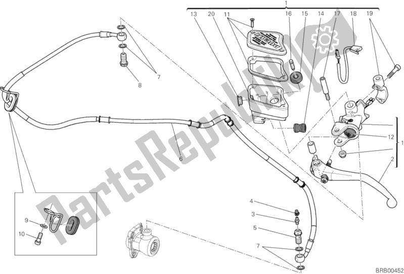 Alle onderdelen voor de Koppeling Hoofdremcilinder van de Ducati Diavel Cromo USA 1200 2013